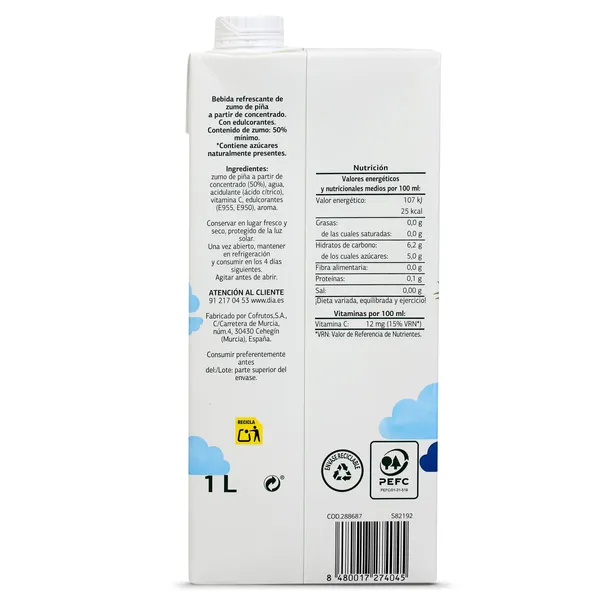 Bebida de zumo de piña sin azúcares añadidos Saborfera de Dia brik 1 L 3