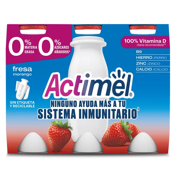 Yogur desnatado líquido de fresa Actimel pack 6 x 100 g 2