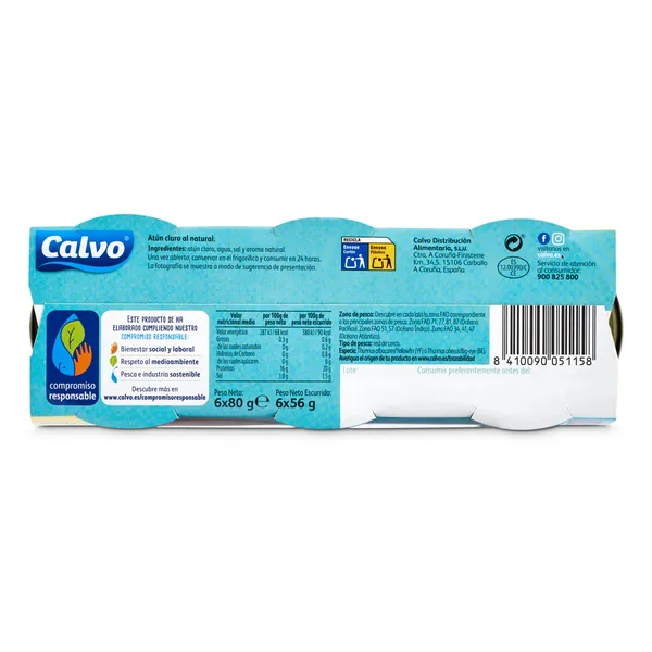 Atún claro al natural Calvo 6 x 56 g 4