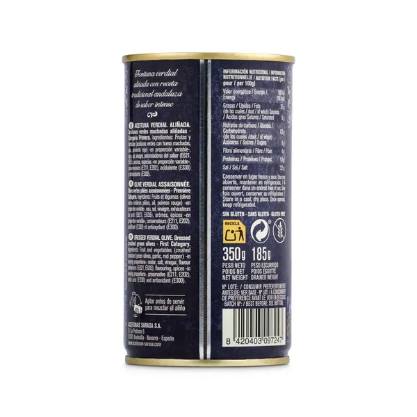 Aceitunas aliñadas receta del cortijo Sarasa lata 185 g 2
