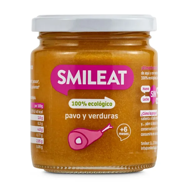 Puré de verduras y pavo 100% ecológico Smileat 230 g 2