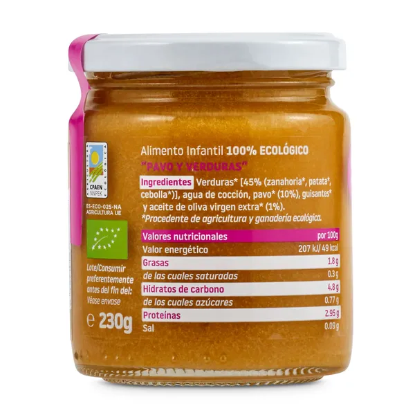 Puré de verduras y pavo 100% ecológico Smileat 230 g 3