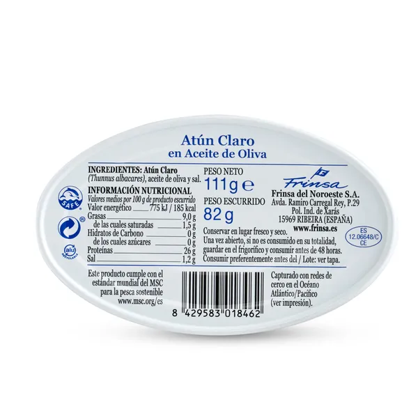 Atún claro en aceite de oliva MSC Frinsa lata 82 g 3