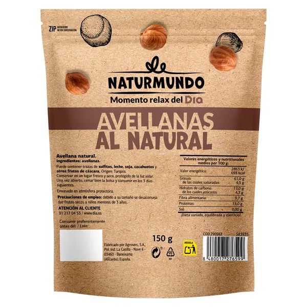 Avellanas al natural Dia Naturmundo 150 g 3