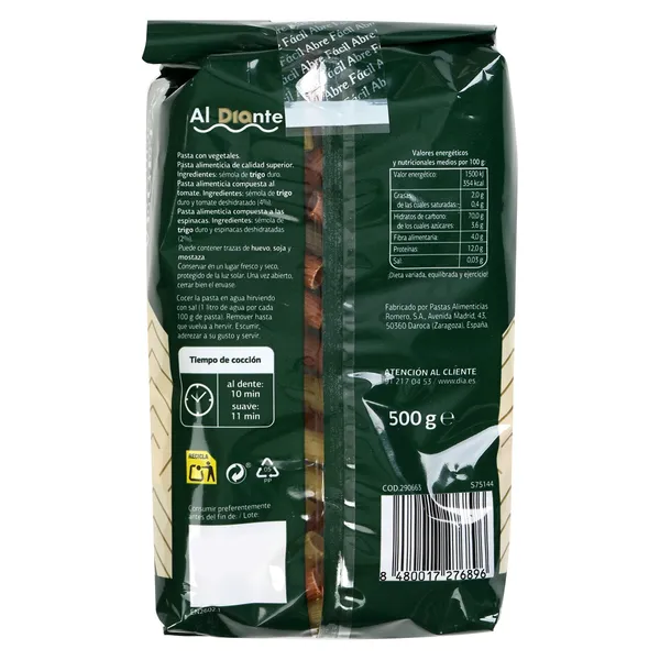 Macarrón vegetal Al Diante Dia bolsa 500 g 2