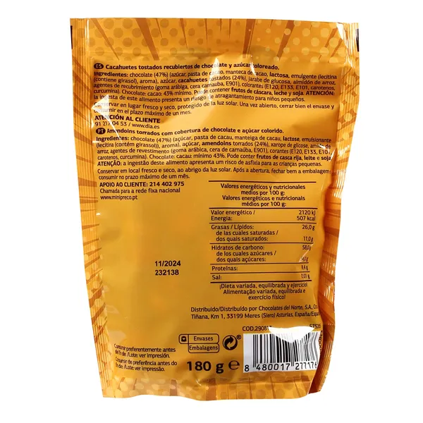 Cacahuetes cubiertos de chocolate de colores Dia Temptation 180 g 3
