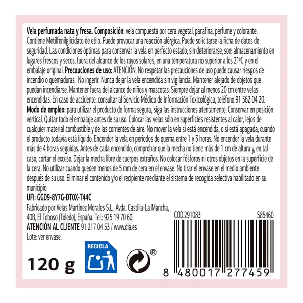 Vela perfumada nata y fresa Dia Imaqe caja 1 unidad 5