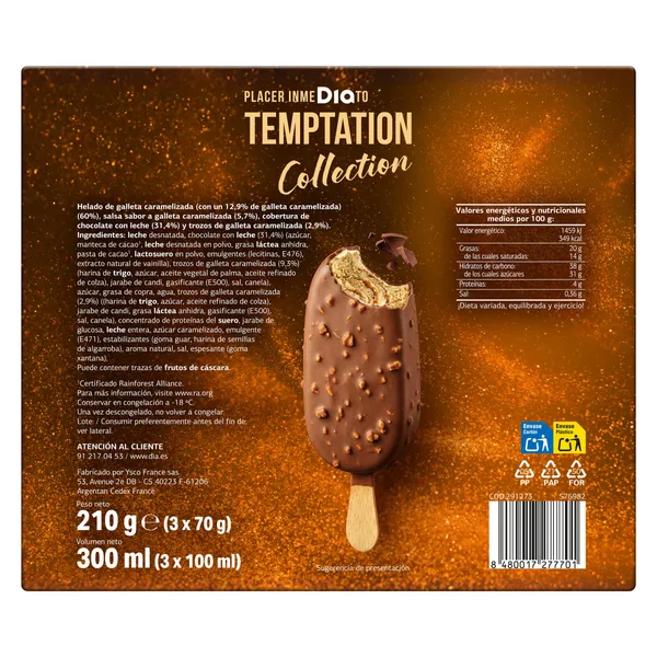 Helado bombón galleta y caramelo Dia Temptation 3 x 71 g 4
