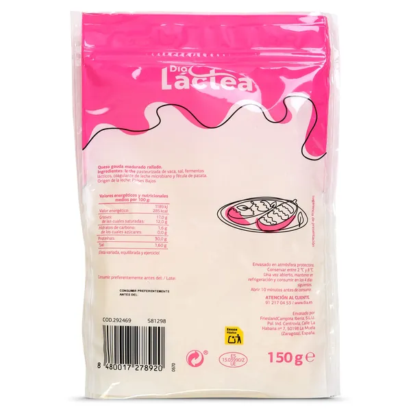 Queso light rallado Dia Láctea bolsa 150 g 2