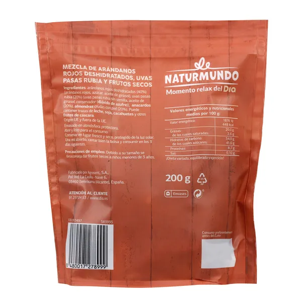 Mix de frutos secos relax Naturmundo de Dia bolsa 200 g 2
