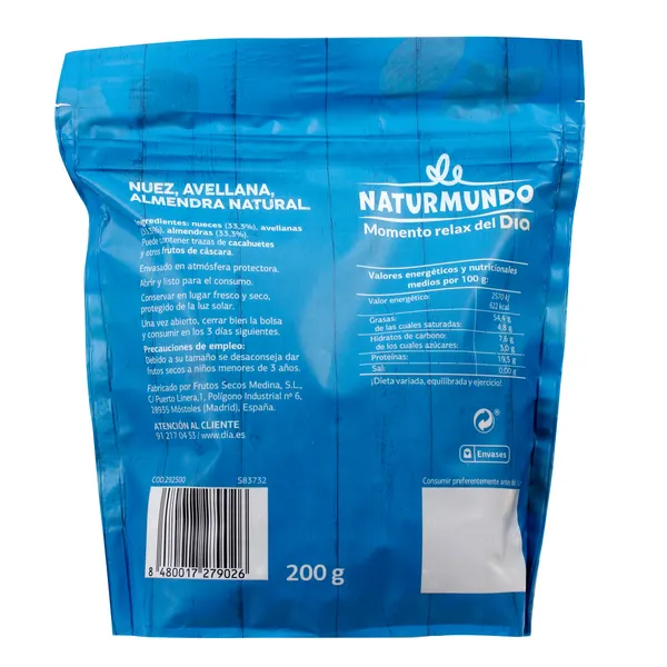 Mix de frutos secos naturales Naturmundo de Dia bolsa 200 g 2