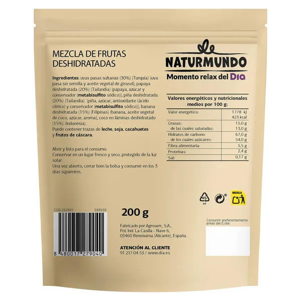 Mix de frutas deshidratadas Naturmundo de Dia bolsa 200 g 2