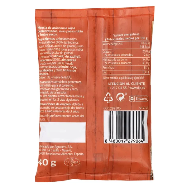 Mix de frutos secos relax Naturmundo de Dia bolsa 40 g 2