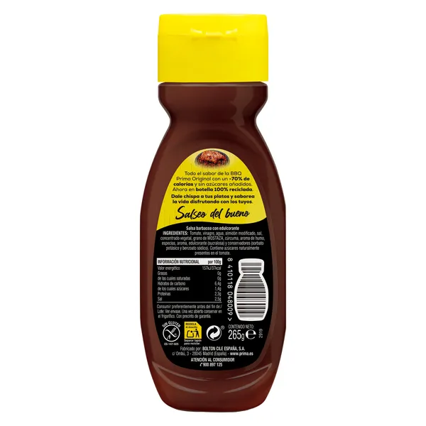 Salsa barbacoa cero azúcar Prima bote 265 g 2