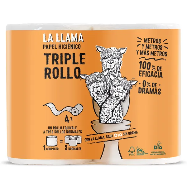 Papel higiénico triple rollo Dia La Llama 4 unidades 2