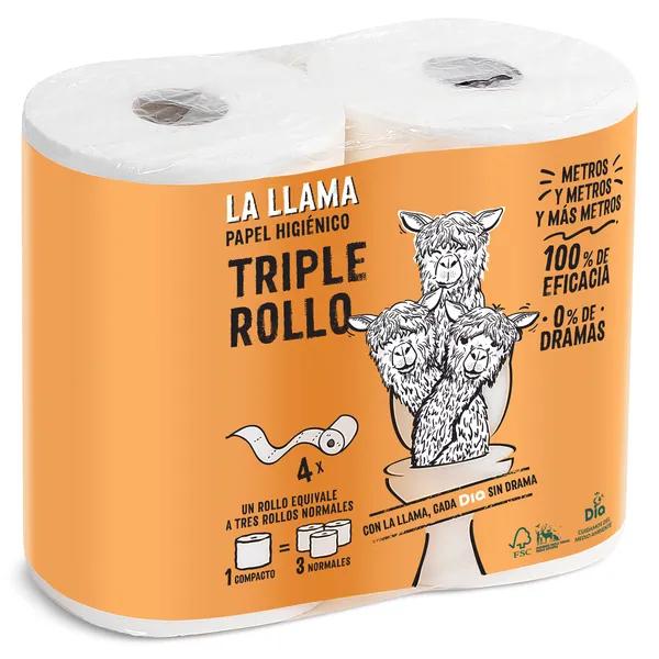 Papel higiénico triple rollo Dia La Llama 4 unidades 3