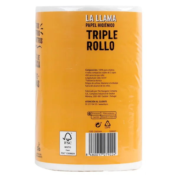 Papel higiénico triple rollo Dia La Llama 4 unidades 4