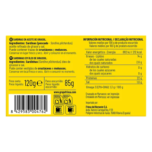 Sardinas en aceite vegetal Ribeira lata 85 g 2