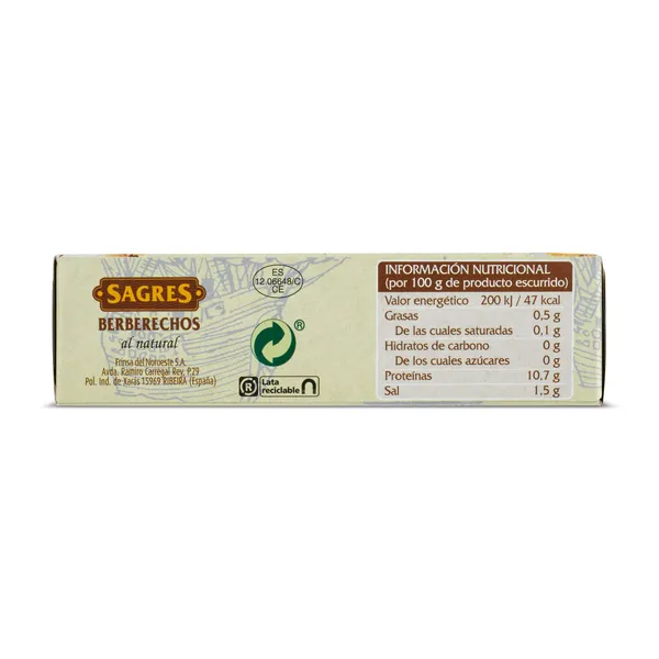 Berberechos al natural Sagres lata 58 g 3