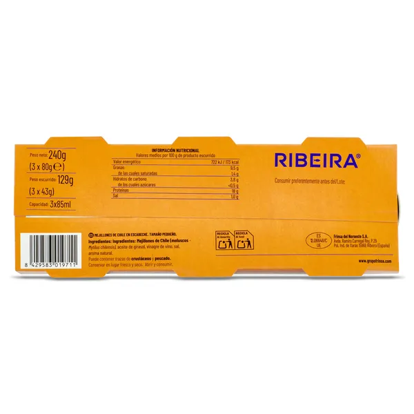 Mejillones en escabeche Ribeira lata 3 x 43 g 3