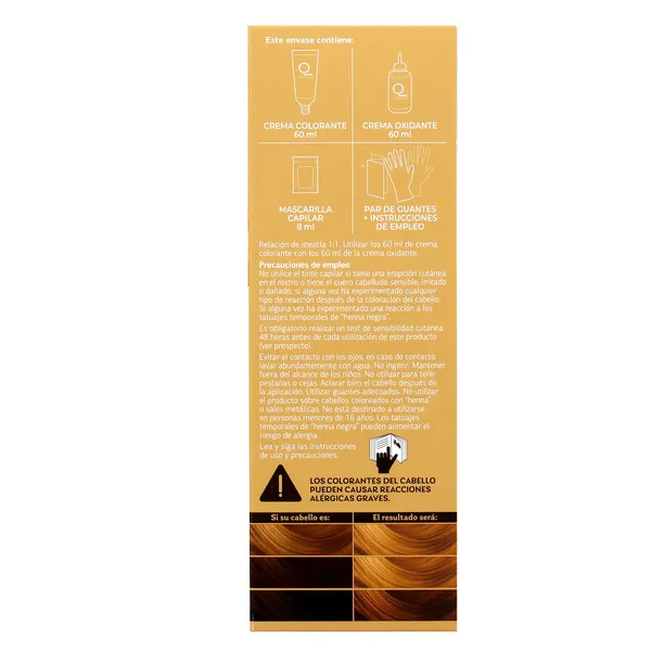 Tinte pelo permanente color rubio claro dorado nº 8.34 Imaqe de Dia caja 1 unidad 4