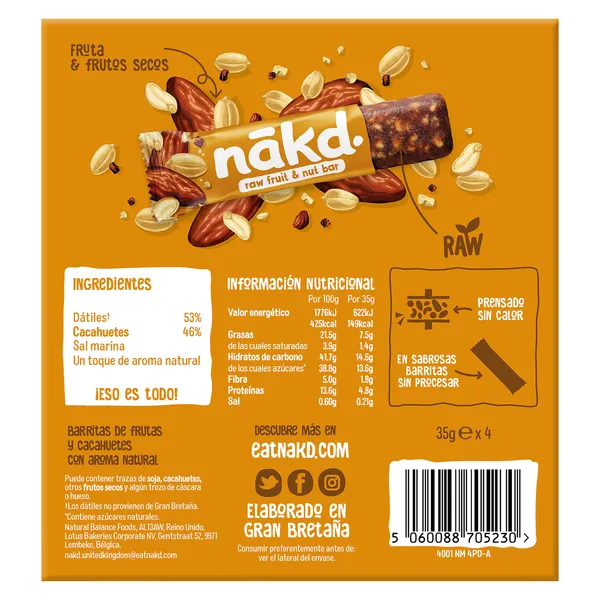 Barritas de fruta y cacahuete Nakd 140 g 3