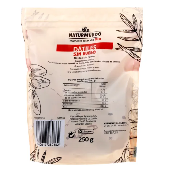 Dátiles sin hueso Naturmundo de Dia bolsa 250 g 2