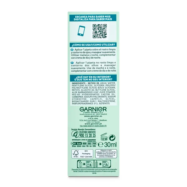 Sérum hidratante con aloe + ácido hialurónico Garnier caja 30 ml 3