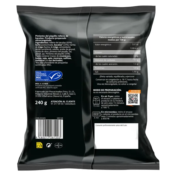 Pimientos rellenos de bacalao MSC Dia Al punto bolsa 240 g 2