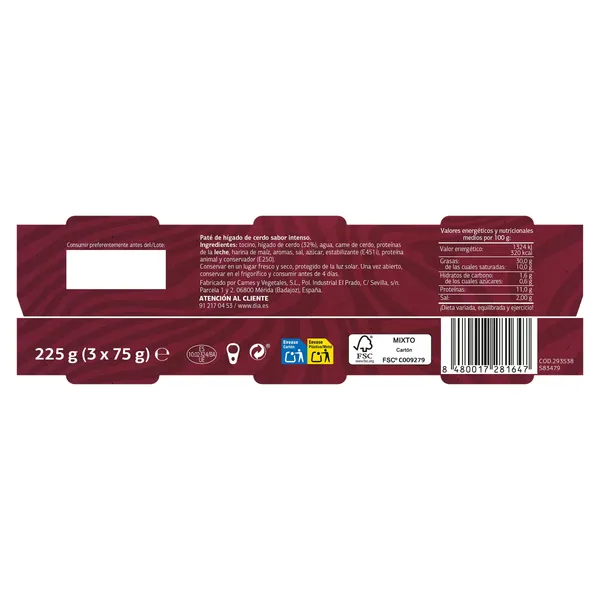 Paté de cerdo intenso Dia Nuestra Alacena pack 3 x 75 g 3