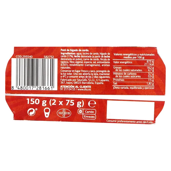 Paté de hígado de cerdo suave Nuestra Alacena de Dia pack 2 x 75 g 3