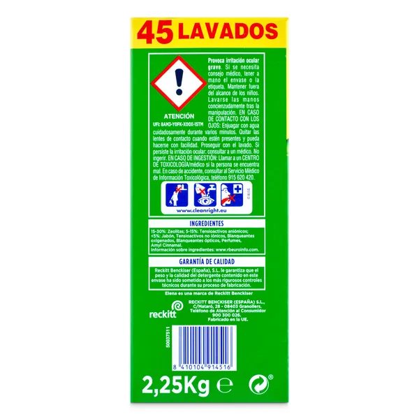Detergente máquina polvo limpieza total Elena caja 45 lavados 3