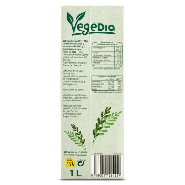 Bebida de soja con calcio Dia Vegedia pack 6 x 1 L 4