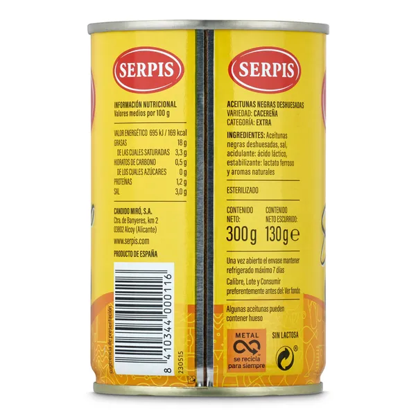 Aceitunas negras sin hueso Serpis 130 g 3