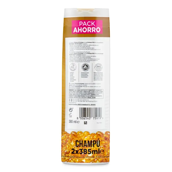 Champú duplo repara y protege Pantene botella 2 x 385 ml 2