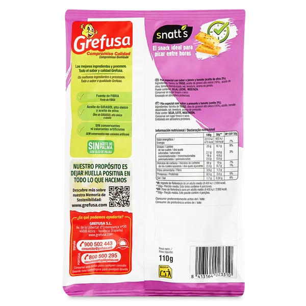 bocaditos sabor jamón y tomate Snatt's bolsa 110 g 2