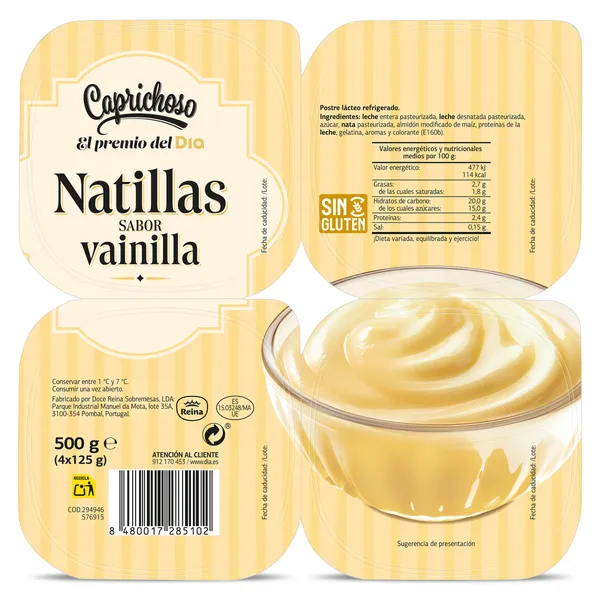 Natillas sabor vainilla  Caprichoso Dia pack 4 x 125 g 2