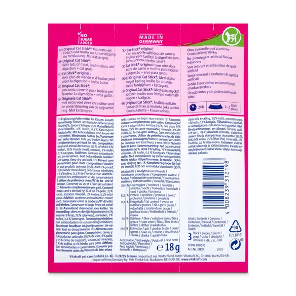 Snack para gato de pollo con hierba 3 unidades Vitakraft bolsa 18 g 2