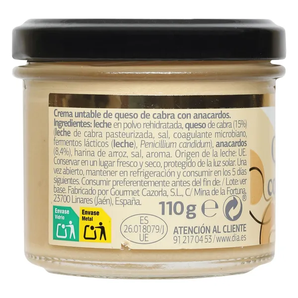 Crema de queso de cabra con anacardos Dia Nuestra Alacena frasco 110 g 2
