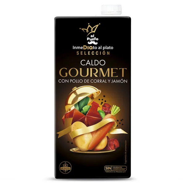 Caldo gourmet con pollo de corral y jamón Dia Al punto brik 1 L 2