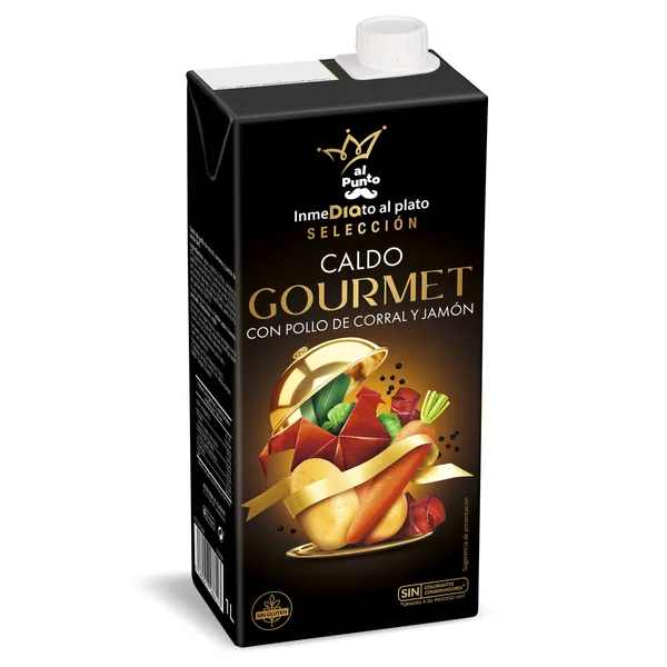 Caldo gourmet con pollo de corral y jamón Dia Al punto brik 1 L