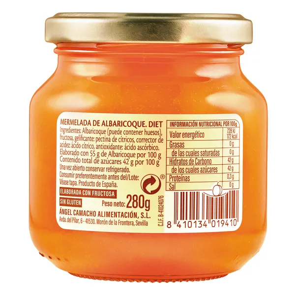 Mermelada de albaricoque diet La vieja fabrica frasco 280 g 2