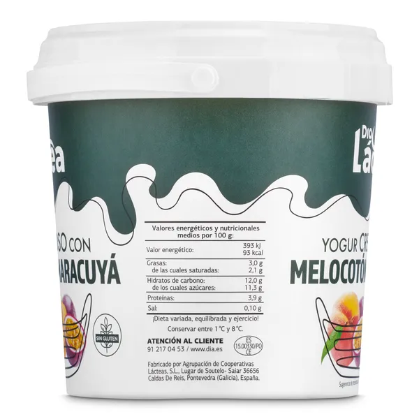 Yogur cremoso con melocotón y maracuyá Dia Láctea tarrina 1 Kg 4
