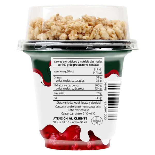 Yogur cremoso con cereza y granola Dia Láctea 230 g 5