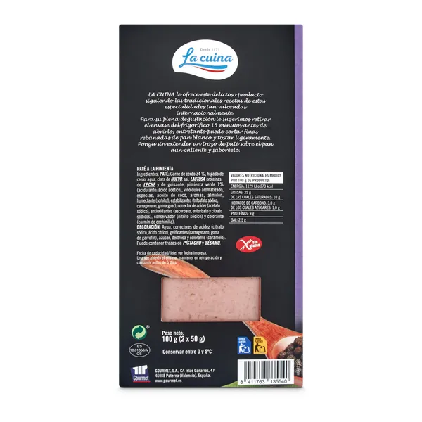 Paté de cerdo a la pimienta 2 unidades La cuina blister 100 g 2