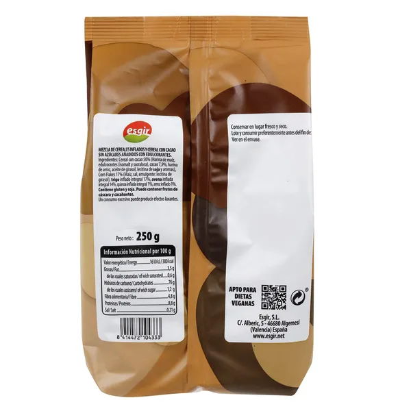 Cereales integrales 0% azúcares añadidos mix choco Esgir bolsa 250 g 4