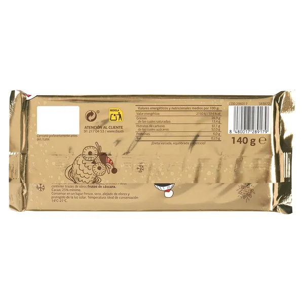 Turrón crujiente de chocolate con leche Dulce Noel Dia bolsa 140 g 2