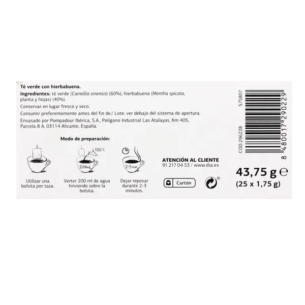 Té verde con hierbabuena  Tetería de Dia caja 25 unidades 3