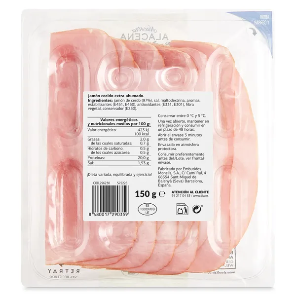 Jamón cocido extra braseado  Nuestra Alacena de Dia sobre 150 g 2