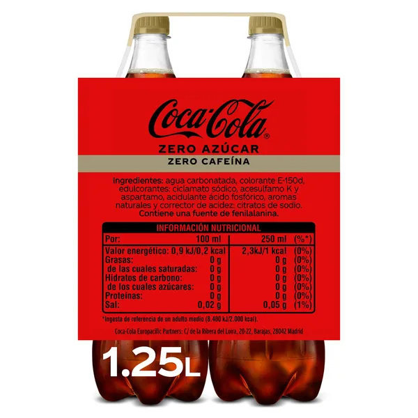 Coca-Cola zero azúcar zero cafeína 2 x 1,25 L 3